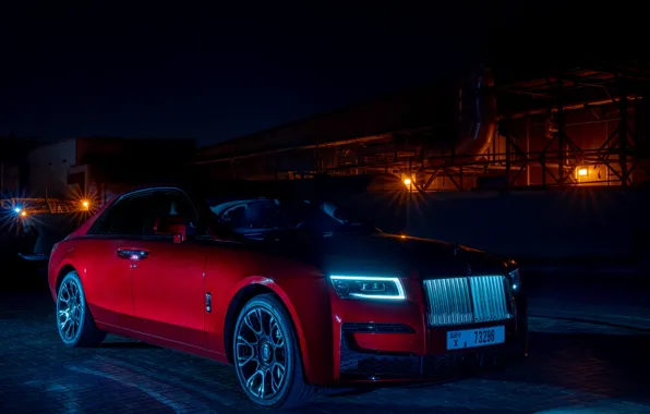 Picture Rolls-Royce, Light, Red, Ghost, Road, 2022, Rolls-Royce Black Badge Ghost
