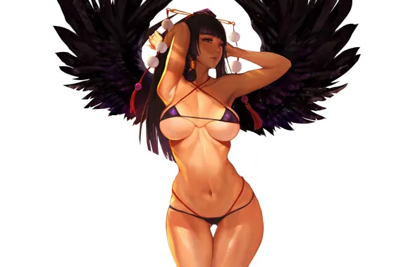 Picture girl, angel, white background, Dead of Alive, character Nyotengu