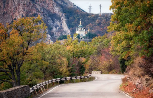 Picture road, autumn, landscape, mountains, nature, temple, forest, Crimea, dome, Red rock, Agoranov Alex, Alexey Bagaryakov, …