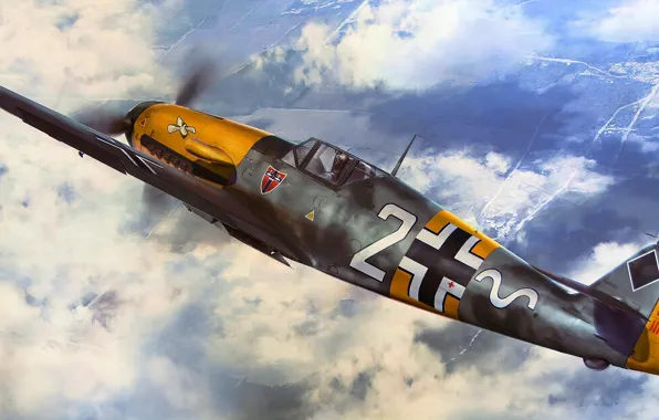 Picture art, painting, aviation, bf-109, ww2