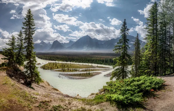 Picture clouds, mountains, river, Canada, Albert