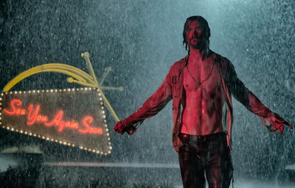 Picture rain, male, torso, beautiful, Chris Hemsworth, Bad Times At The El Royale