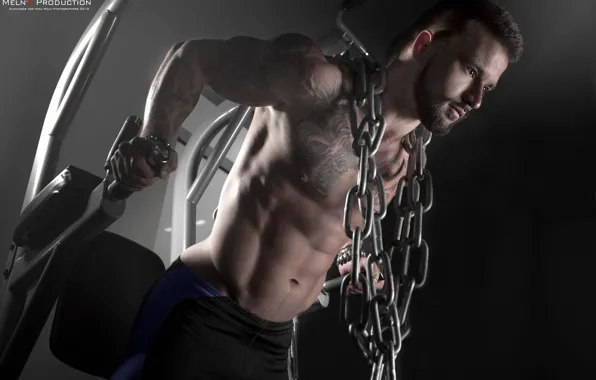 Picture pose, background, figure, tattoo, chain, guy, torso, trainer, Alexander Mölln, накачаный