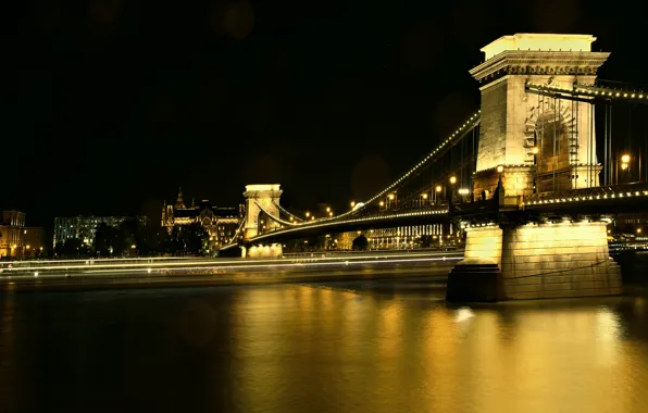 Picture Night, Hungary, Budapest, Danube River, Chain Bridge