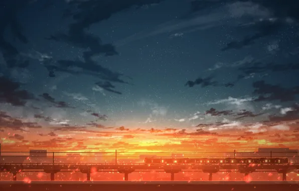 Picture the sky, sunset, train, Rune Xiao