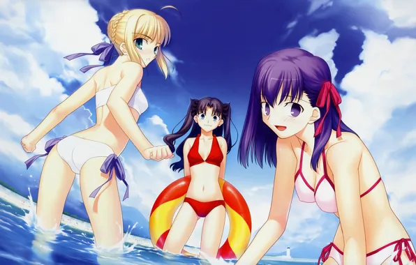 Picture summer, the sky, girls, swimwear, trio, Rin, the saber, Fate stay night, Fate / Stay …