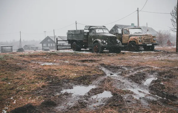Picture Russia, Snow, Village, Trucks, Cold, Mud, Artem Maltsev, Old Trucks