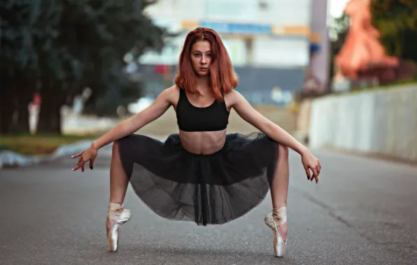 Picture road, girl, pose, skirt, hands, ballerina, Pointe shoes, Александр Белолипецкий, Екатерина Гладилина