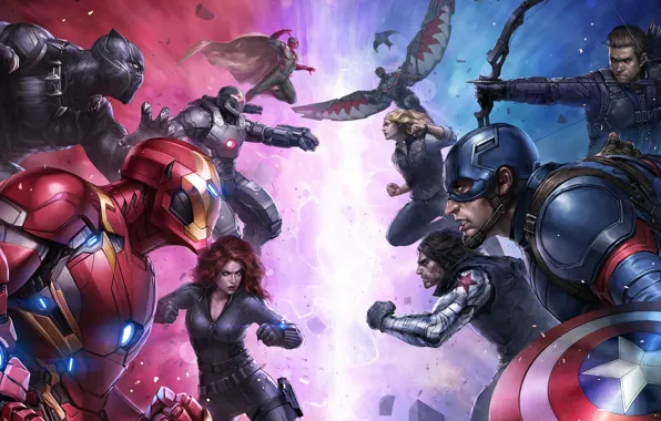Picture Vision, Falcon, Iron man, Captain America, Black Widow, Black Panther, Civil War, Marvel future fight, …