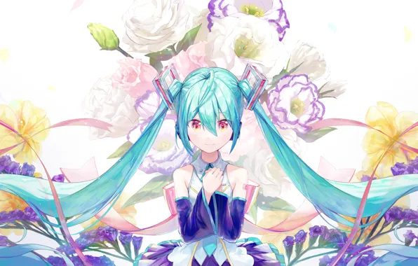 Picture girl, flowers, Hatsune Miku, Vocaloid