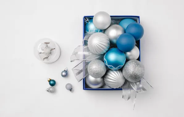 Picture balls, holiday, box, blue, Christmas, small, New year, snowman, light background, large, blue, Christmas decorations, …