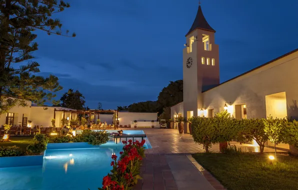 Picture Villa, the evening, pool, Greece, backlight, shrub, Rhodes