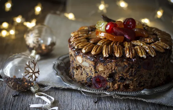 Picture balls, cake, New year, nuts, garland, delicious, marmalade