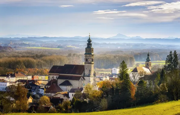 Picture landscape, nature, home, Germany, Bayern, Church, town, forest
