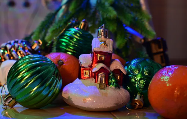 Picture balls, holiday, Christmas, New year, house, needles, Christmas decorations, новогодние декорации