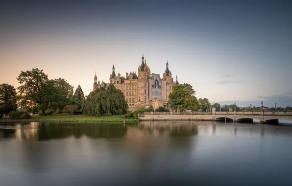 Picture trees, bridge, lake, castle, Germany, Germany, Palace, Schwerin, Schwerin castle, Schwerin Castle, Schwerin, Lake Schwerin, …