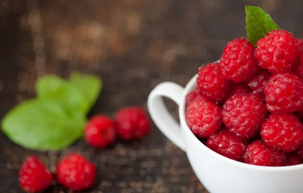 Picture leaves, berries, raspberry, mug, Cup, placer, bokeh