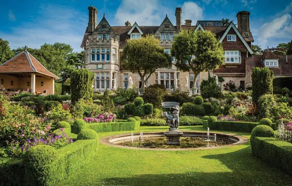 Picture summer, castle, England, garden, architecture, view of a British manor house