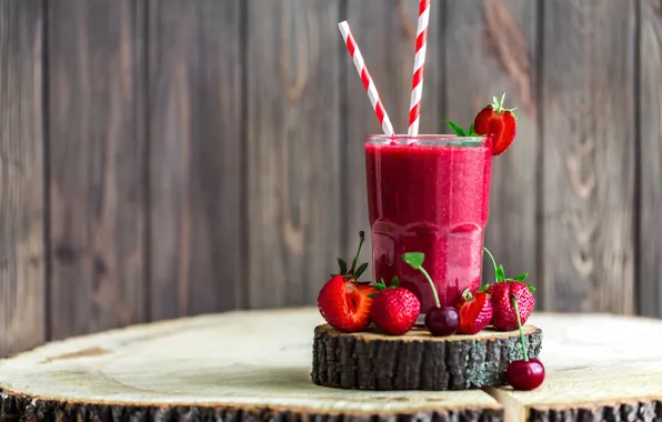 Picture cherry, glass, berries, strawberry, drink, smoothies