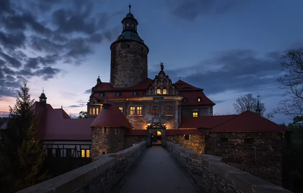 Picture night, castle, lighting, Poland, architecture, Czocha castle, the Czocha castle