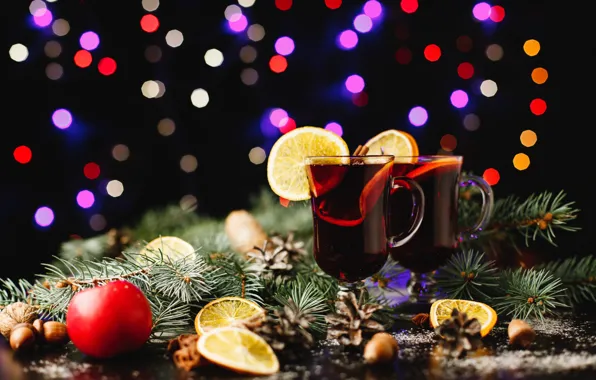 Picture new year, orange, Christmas, drink, cinnamon, decor, spices, Mulled wine