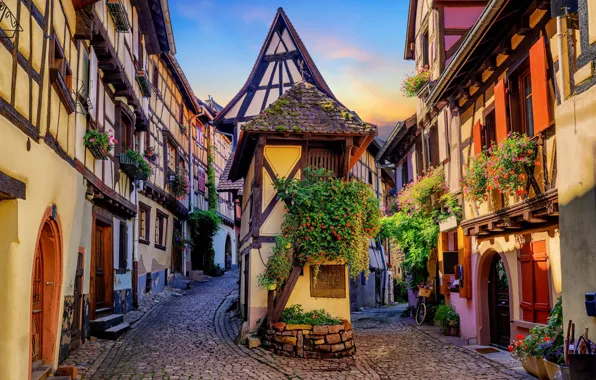 Picture flowers, street, France, home, Alsace, Eguisheim, Eguisheim