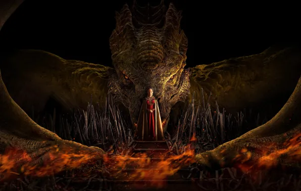 Picture House, Red, Dragon, Fire, Flame, the, White, Blonde, Game of Thrones, Princess, TV Series, Crown, …