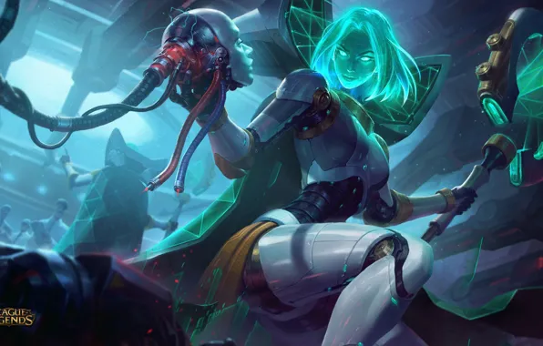 Picture girl, head, cyborg, League Of Legends
