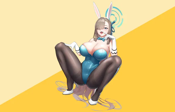 Picture girl, hot, sexy, anime, pretty, blonde, babe, bunny, asuna, bunny girl, thick, squat, bunny suit, …