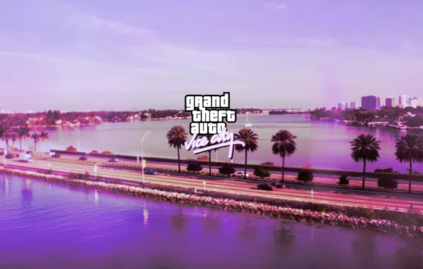 Picture road, the sky, landscape, the city, palm trees, Grand Theft Auto: Vice City