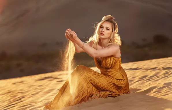 Picture sand, girl, hair, dress