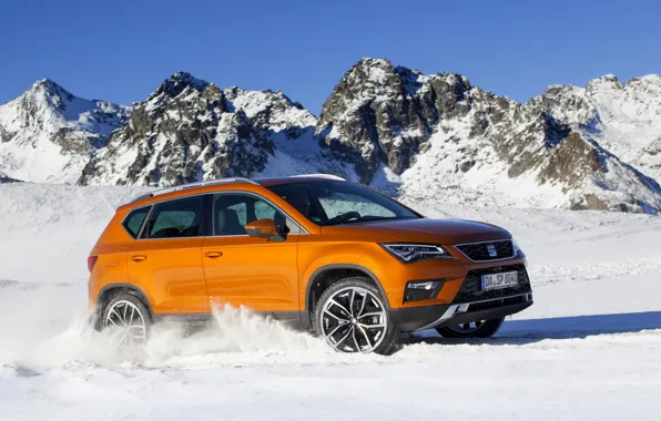 Picture snow, mountains, tops, SUV, Seat, 2017, 4Drive, Ateca