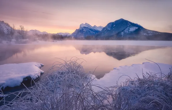 Picture winter, snow, mountains, lake, Canada, Albert, Banff National Park, Alberta, Canada, Banff national Park, Canadian …