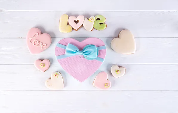 Picture box, gift, heart, love, heart, pink, romantic, cookies, gift box