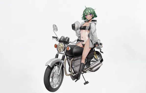 Picture girl, sexy, cleavage, boobs, anime, beautiful, motorcycle, short hair, pretty, breasts, attractive, handsome, green hair, …