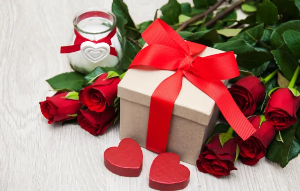 Picture love, gift, roses, hearts, red, red, love, romantic, hearts, valentine's day, roses, gift box