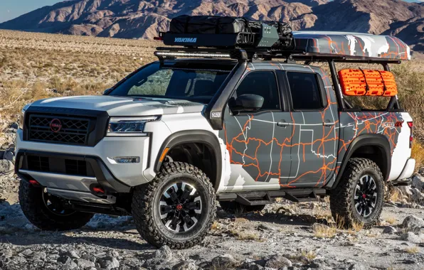 Picture mountains, power, Nissan, exterior, Frontier, 2022, Project Adventure