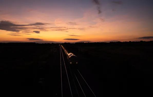 Picture sunset, night, train, railroad