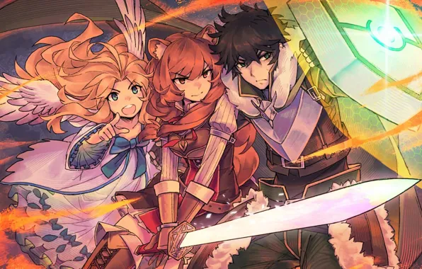 Picture wings, sword, armor, red, guy, shield, ears, defender, werewolves, The Rise Of Shield Hero, Tate …