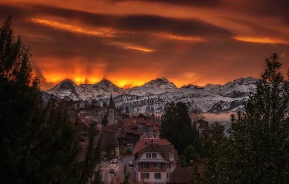 Picture Switzerland, sunrise, Bern, Hilterfingen village