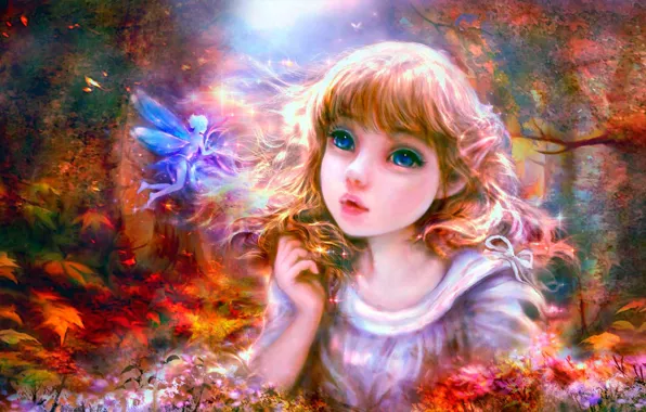 Picture autumn, flowers, fantasy, elf, FAE, by 00