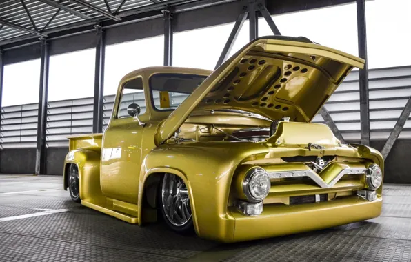Picture Ford, Yellow, Custom, F100, Old truck