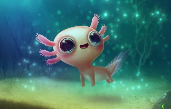 Picture under water, the axolotl, by Florianne Becker