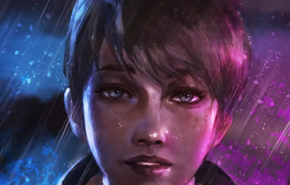Picture girl, face, android, art, Black, Detroit Become Human, AX400
