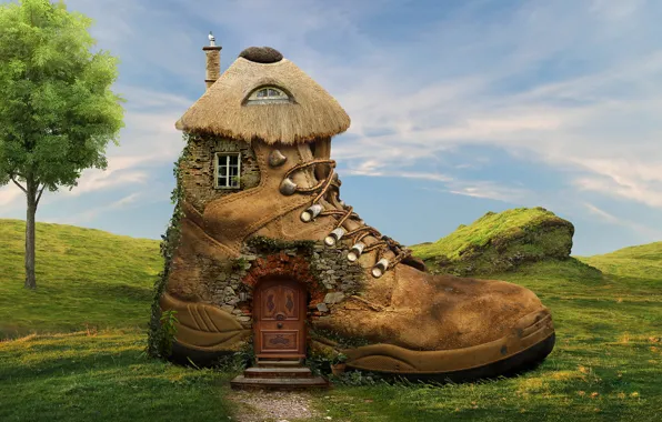 Picture fantasy, house, shoes, Shoe, Tracy Lundgren