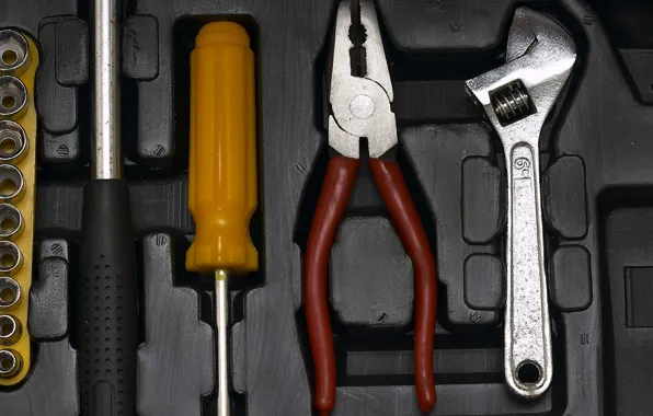 Picture tool, screwdriver, pliers, head, ключ разводной