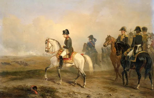 Picture oil, picture, 1850, Император Наполеон и Его Генералы на Лошадях, Орас Верне, Horace Vernet