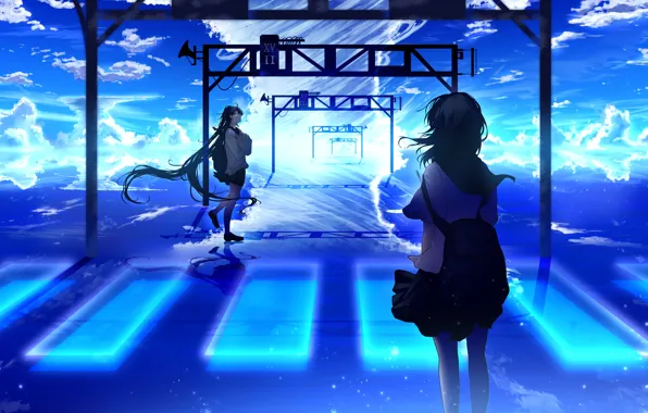 Picture the sky, reflection, girls, gate, Zebra, by 17