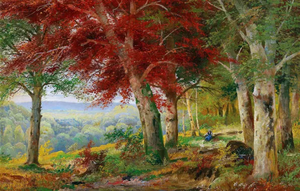Picture Trees, Stream, Picture, Alois Arnegger, Autumn forest, Alois Arnegger, Австрийский живописец