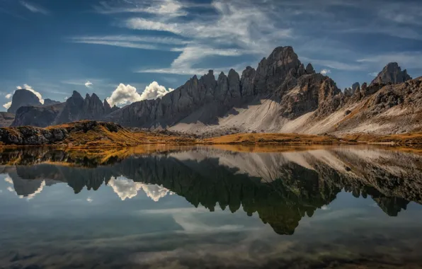 Picture the sky, mountains, lake, glassy surface